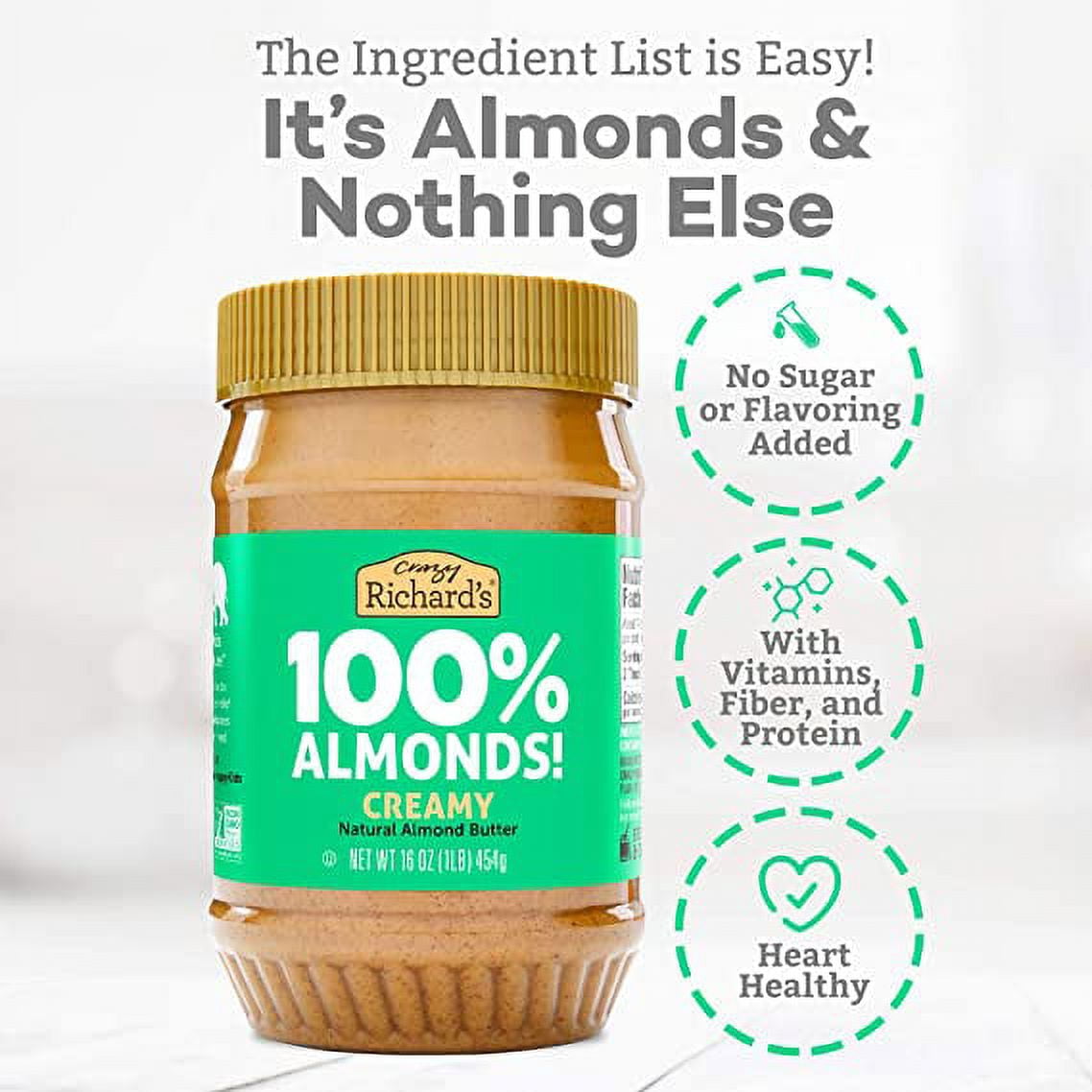 Almond Butter No Sugar Added, Made with Dry Roasted Almonds Pack of 6