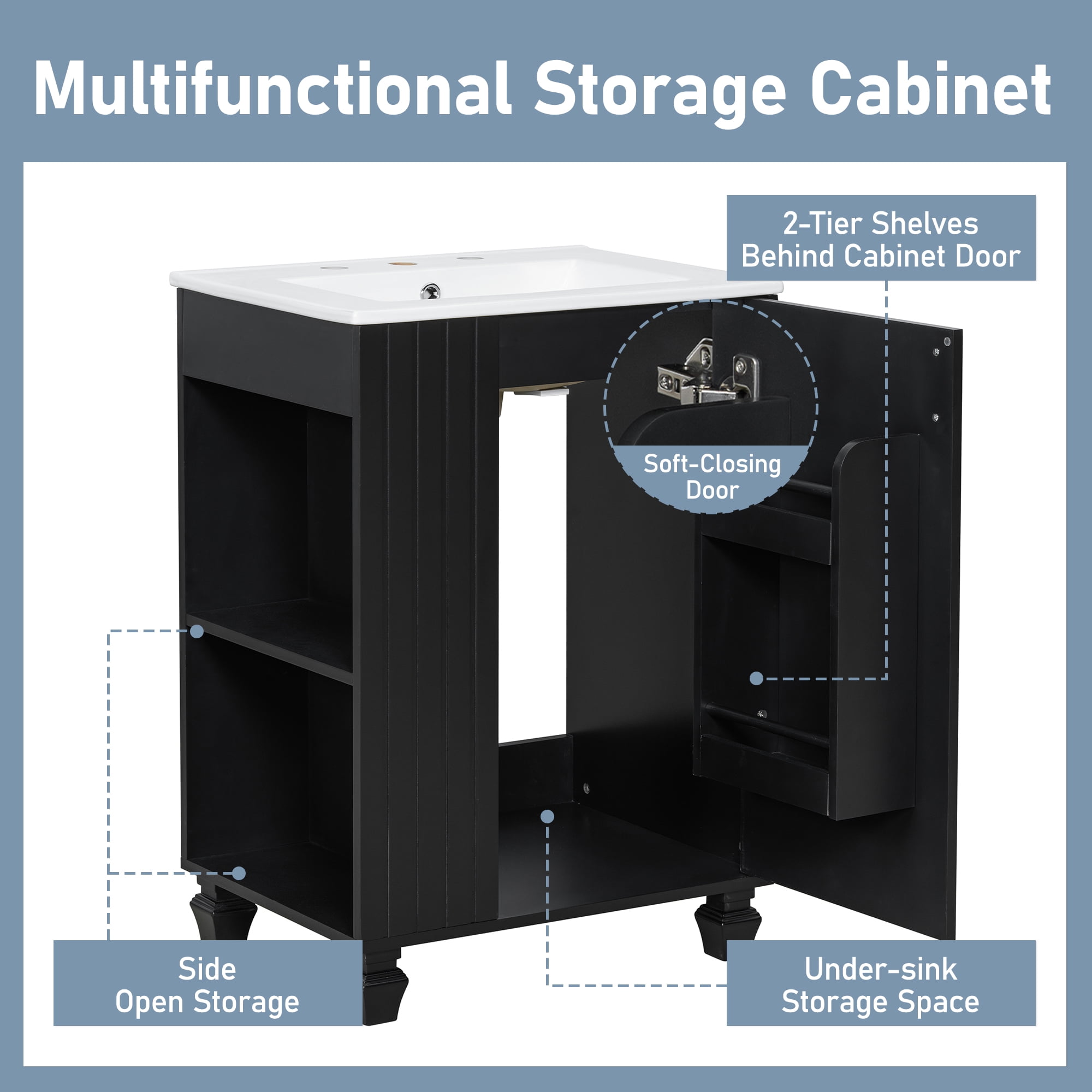 Harper & Bright Designs 24" Small Bathroom Vanity Sink Combo, Bathroom storage Cabinet with Door Shelf, Single Sink Bathroom Vanity for Small Space, Black