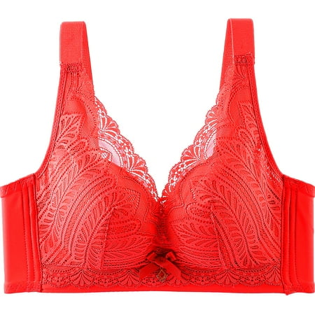 Audhol Bras for Women Thailand Latex Underwear Bra Soft Elastic Large Breasts Show Small Gathered Bra Lace Skin Friendly Underwear Latex Bralette Bra Tops Red 42
