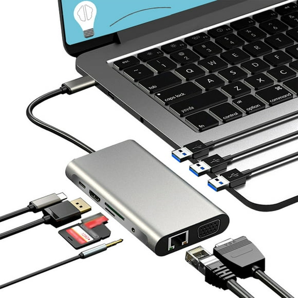 TopLLC 10-in-1 USB C Docking Station, 1 HDMI 4K, 1 VGA 1080P, 3 USB 3.0 Port, 65W PD, 3.5mm AUX Port, Gigabit Ethernet Port,& Card Reader on Clearance