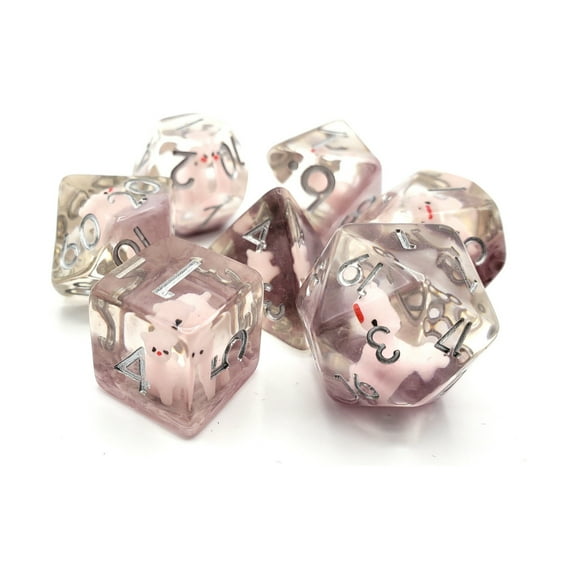 Old School Dice & Accessories Poly Set Pink Alpaca w/Silver (7) New