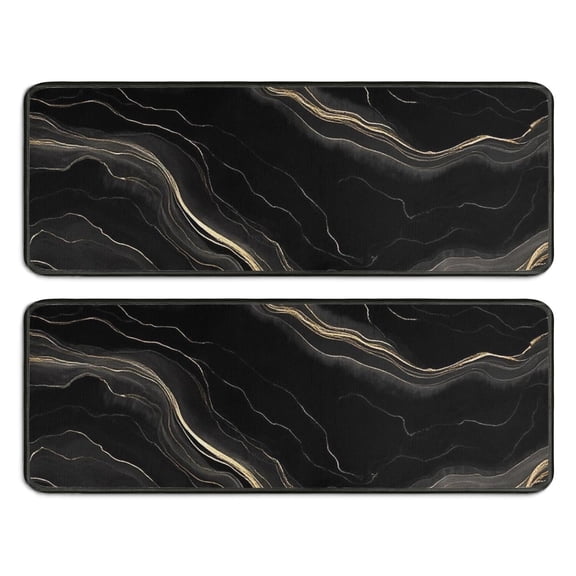 Kitchen Rugs Sets Of 2,Black Gold Marble Pattern Anti Fatigue Kitchen Mat Rugs Non Slip Washable,Decorative Kitchen Floor Mats for Kitchen,Sink,Laundry,17"x47" 17"x47"