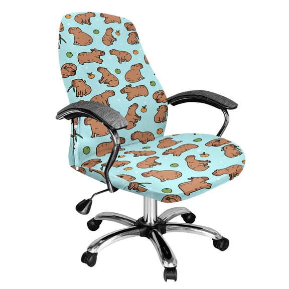 Renewold Capybara Orange Blue Office Chair Cover for Armrest Chairs Stretch Printed Desk Computer Chair Slipcover Removable Non-slip High Back Chair Cover Standard Size, S