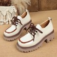 thumbnail image 2 of Wensltd Women Loafers Leather Shoes Solid Color Round Toe Lace-Up Low Cut Chunky Heel Fashion Shoes, 2 of 9