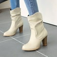 thumbnail image 2 of Women's Distressed Cowboy Boots Classic Pointed Toe V Cut Solid Color Work Boots Shoes, 2 of 5
