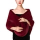 thumbnail image 1 of Qarigey Capa de invierno, transpirable, ligera, gruesa, accesorios de boda, capa larga elástica, abrigo nupcial elegante, capas suaves para mujer Prendas y trajes de cuerpo completo Vino rojo Qarigey AP013585-02, 1 of 6
