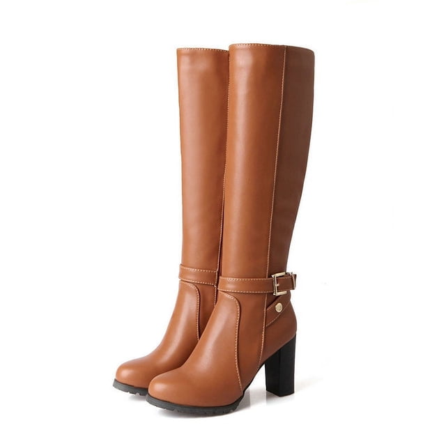 Botas de invierno para mujer, botas de caballero de tacón grueso, botas altas de tacón alto impermeables con plataforma y punta redonda, botas altas para estudiantes adelgazantes para mujer