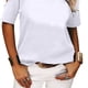 thumbnail image 4 of Camiseta de manga corta de Color puro para mujer, blusa de manga corta holgada y transpirable con hombros descubiertos, Color liso, blanco XXL, 4 of 6