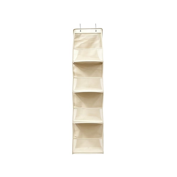 Large Capacity Door Hanging Storage Bag, 4-Compartment Organizer with Hooks for Bedroom & Closet, Space Saving Solution for Home Clutter, Over the Door Shoe & Accessory Holder​, Beige