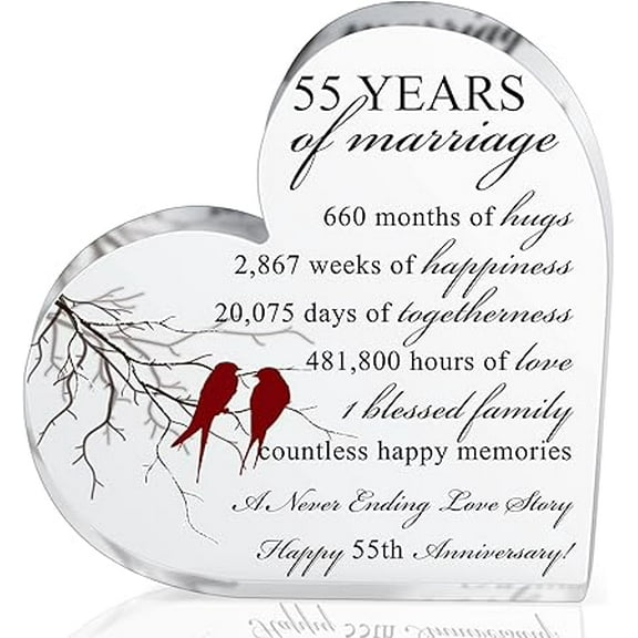 55th Years of Marriage Gift Wedding Anniversary Heart Marriage Keepsake Decoration Gift for Couple Parent Women Mom Husband Wife
