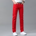 thumbnail image 4 of Spring and Autumn Men's Red Stretch Fit Jeans Pink Classic Style Business Casual Cotton Slim Trousers Denim Pants Male Brand, 4 of 6