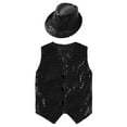 thumbnail image 4 of iiniim Boys Girls Sleeveless V Neck Sequins Vest Hip Hop Jazz Modern Dance Performance Jacket with Hat Black 13-14, 4 of 7