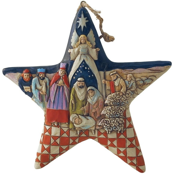 Jim Shore Heartwood Creek Nativity Star Stone Resin Hanging Ornament, 5” Multi Color -