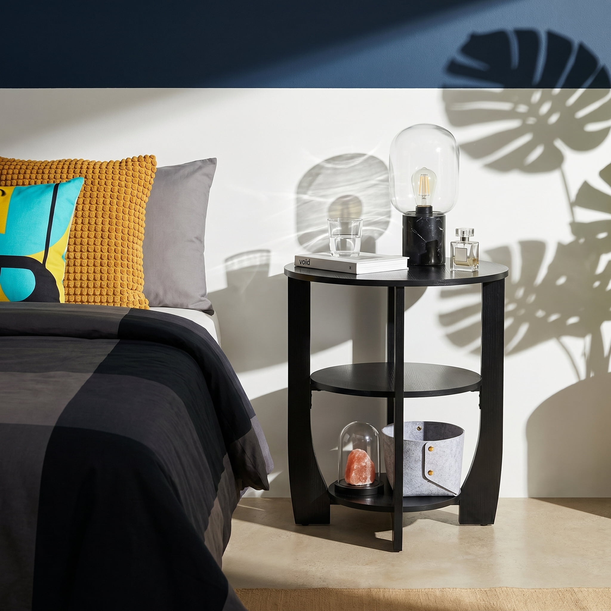 ZEXVIDA Round End Table with Storage Shelf,3 Tier Modern Side Table, Sofa Recliner Side Table,Accent Coffee Table,Nightstand for Living Room Bedroom for Small Spaces,19.7" D x 21.7" H (Black)