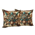 thumbnail image 5 of Ambesonne Rustic Throw Pillow Cover Pack of 2, Boho Earthy Feathers Mandala, 2 Pcs-36"x16", Teal Cinnamon Brown, 5 of 5