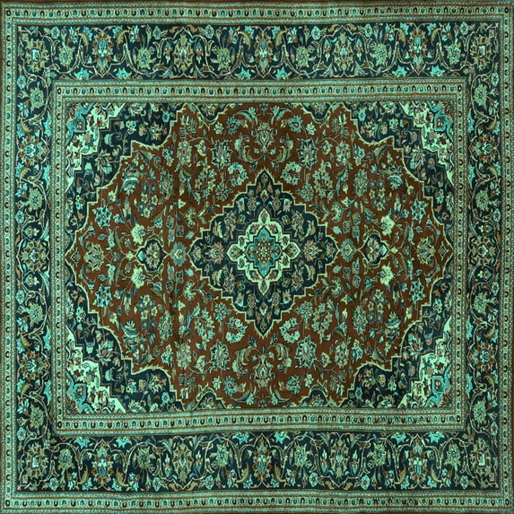 Ahgly Company Indoor Square Medallion Turquoise Blue Traditional Area Rugs, 6' Square