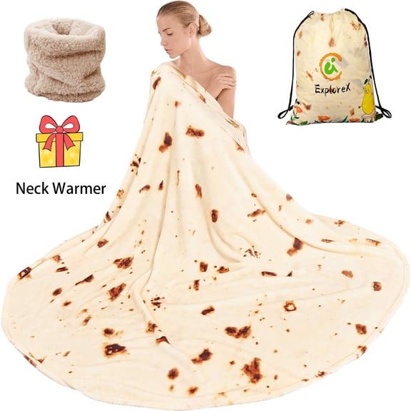 Burrito Tortilla Blanket 60inches  Realistic Tortilla Throw Blanket Funny Gifts, Soft Flannel Food Blanket for Christmas Birthday Gifts