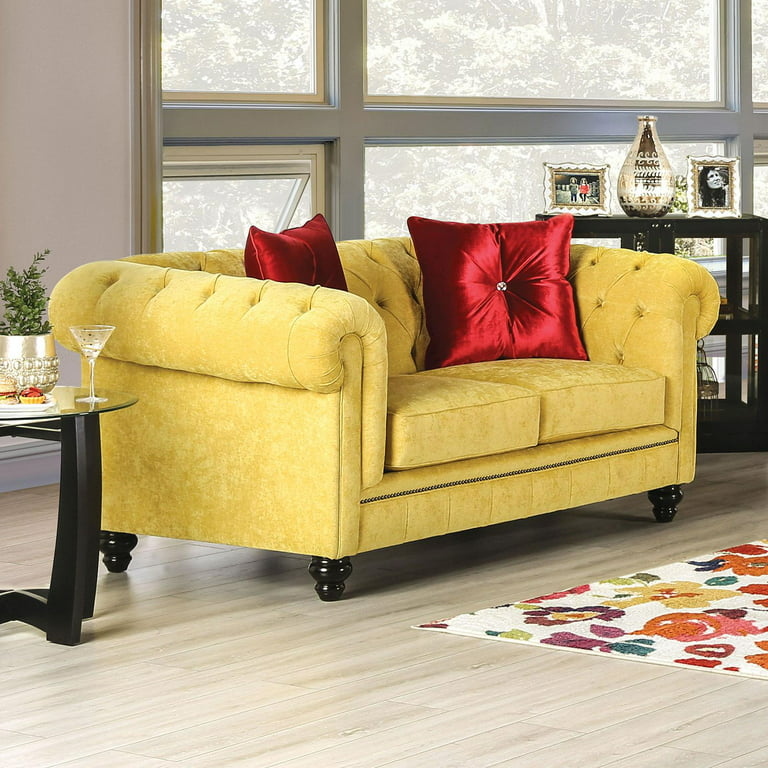 Glam Royal Yellow Red Microfiber Sofa