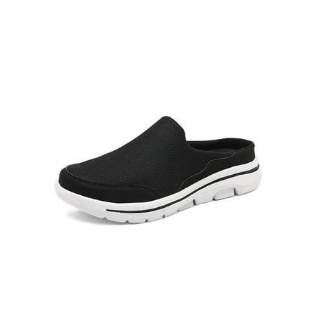 

Fangasis Womens Slip-on Sneakers Mens Breathable Backless Mule Walking Flats Shoes Black White 10.5