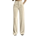 thumbnail image 2 of Bloomae Women's High Waisted Wide Leg Dress Velvet Pants Office Business Loose Casual Straight Leg Work Trousers Flowy Work Palazzo Pants with Pockets, 2 of 8