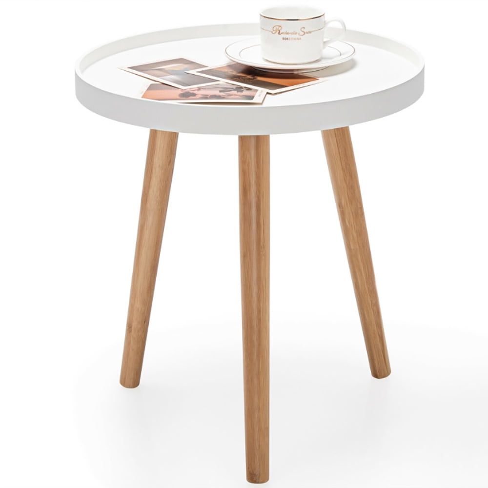 Finihen Round Coffee Table, End Table, Round Side Sofa Coffee Table with Wooden Tray, for Living Room, Bedroom, White Finihen Round Coffee Table, End Table, Round Side Sofa Coffee Table with Wooden Tray, for Living Room, Bedroom, White