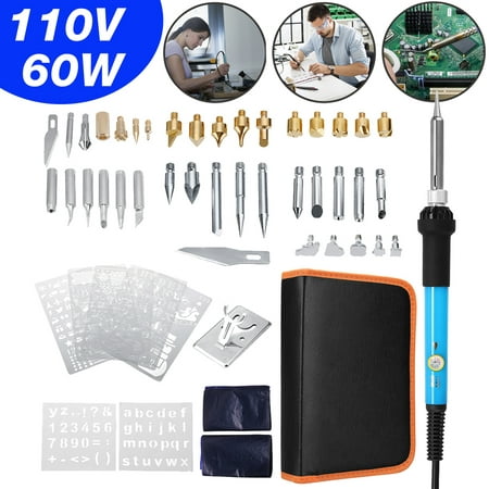60PC 60W Wood Burning Pen Set Tips Stencil Soldering Tools Pyrography Crafts (Best Wood Burning Tool Kit)