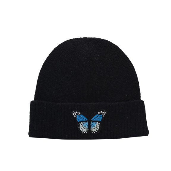 Yanyanz Berets Hat for Women, Women Embroidered Butterfly Warm Crochet Winter Knit Ski Caps Hat, Fshion Berets Black One Size