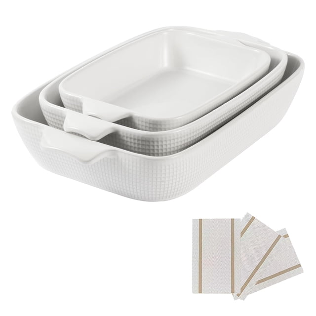 Fakafa Ceramic Casserole Dishes Set of 3, Stoneware Baking Pans for Oven, Rectangular Lasagna Dish & Bakeware Set (14.7’â€