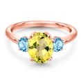 thumbnail image 3 of Gem Stone King 18K Rose Gold Plated Silver Canary Mystic Topaz and Swiss Blue Topaz Engagement Ring for Women | 2.71 Cttw | Oval 9X7MM | Gemstone November Birthstone | Size 8, 3 of 6