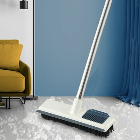 

PTJKU Floor Scrub Brush with Long Handle for Bathroom Cleaning 2-in-1 Scrape and Brush for Tile and Tub Multi-Surface Floor Brush for Kitchen and Patio White