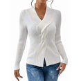 thumbnail image 2 of Sweaters for Women Fall Long Sleeve V Neck Ribbed Knit Sweater Slim Fit Solid Basic Casual Tops White M, 2 of 10