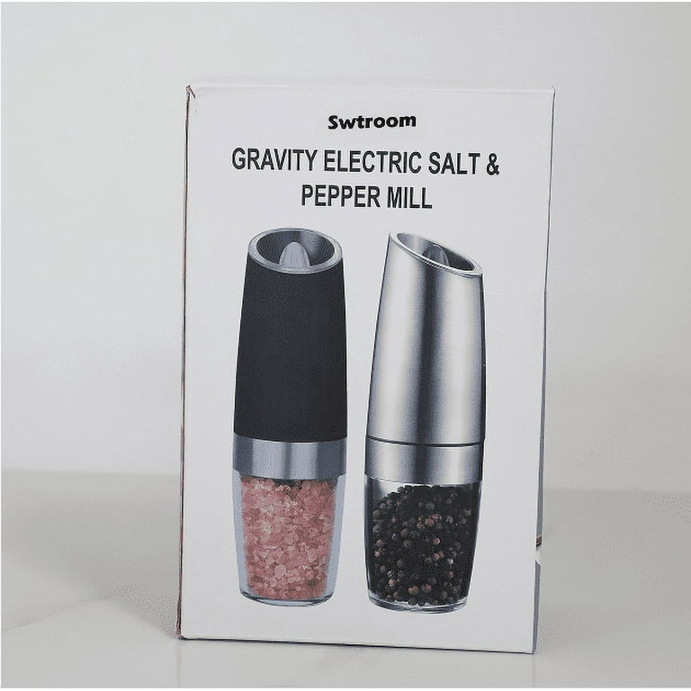 Gravity Electric Salt and Pepper Grinder Set, Automatic Pepper and Salt  Mill Grinder,Battery-Operated with Adjustable Coarseness, Premium Stainless  Steel with LED Light, One Hand Operated 