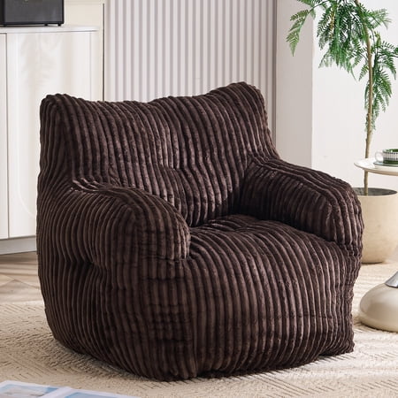 FFZ Soft Fluffy Corduroy Bean Bag Chair with Memory Sponge Fill 39.37 x 37 x 27.56 inch Brown