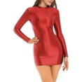 thumbnail image 4 of MSemis Women Oil Glossy Sheer Micro Mini Dress Tight Pencil Short Dress, 4 of 8