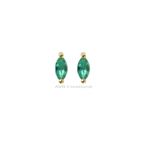 Marquise Cut Green Emerald Stud Earrings, 925 Sterling Silver Two Stone Pushback Jewelry for Women