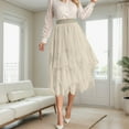 thumbnail image 2 of Bjutir Womens Skirt Casual Irregular Mesh Half Skirt Medium Length Skirt High Waisted Versatile Skirt Beige L, 2 of 4