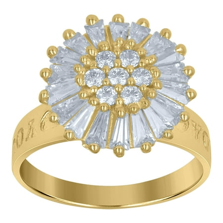 10k Two-Tone Gold Womens Round And Baguette CZ Round Engagement Ring