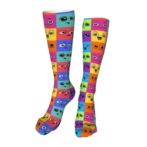 Kdxio Doodle Faces Emotions Funny Silky Novelty Funky Long Knee High Socks Soft 3D Print Cosplay Crazy Stockings for Men Women