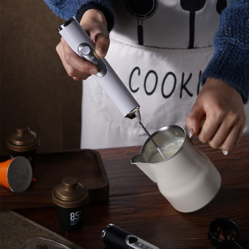 Milk Frother Handheld, Rechargeable Coffee Frother Wand with 2 Stainless Whisks 3 Speeds, Drink Mixer, Electric Foam Maker, Hand Mixer for Lattes, Cappuccino, Matcha, Egg, White