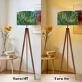 thumbnail image 4 of Wood Tripod Floor Lamp, Mid Century Wood Standing Lamp with 3 Color Temperature Dimmable Standing for Living Room, Bedroom, Office Retro Turquoise Marble Swirling Patterns Flaxen Lamp Shade, 4 of 5