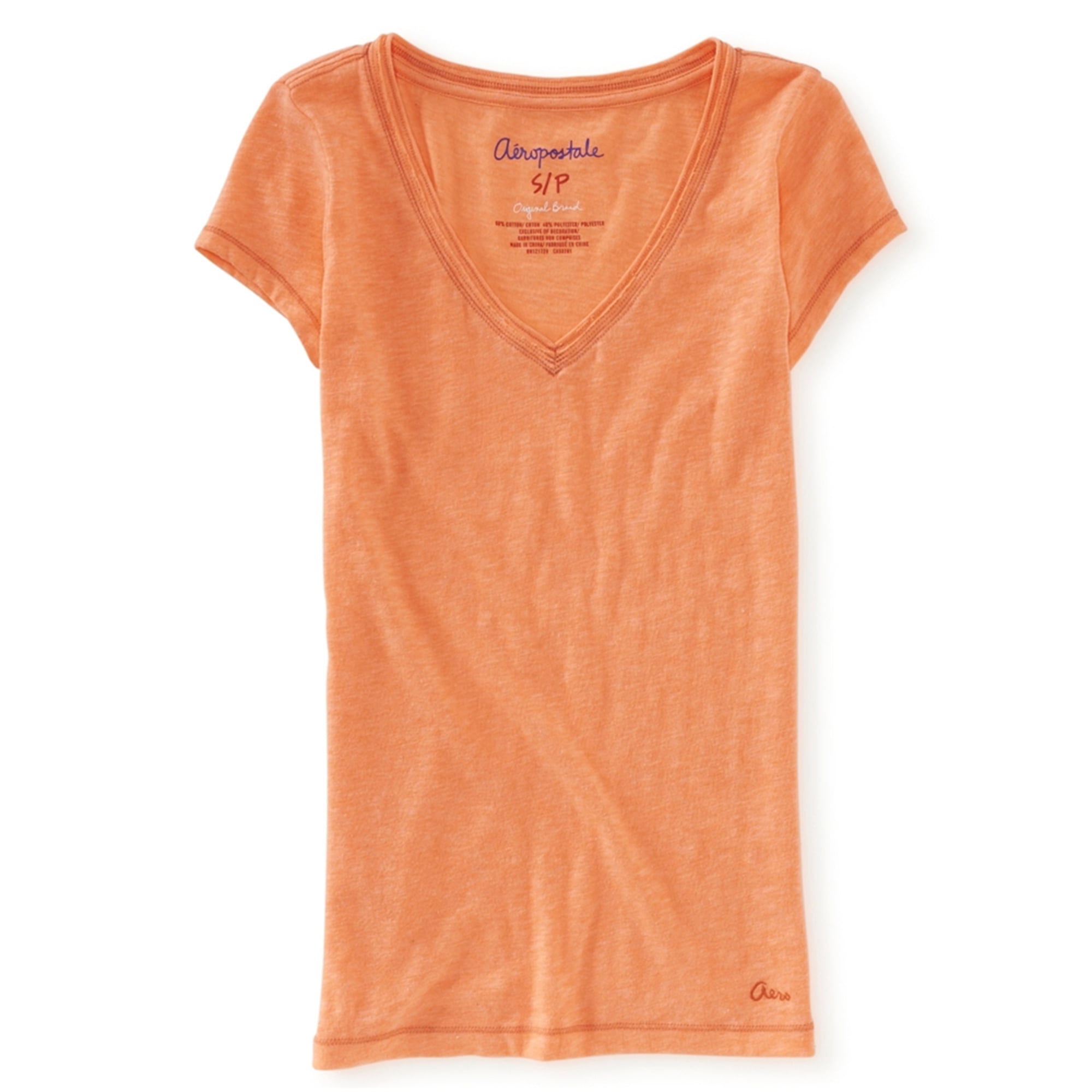 Orange Aeropostale Womens Aero Brand V Neck Glitter Graphic Tee Shirt L XL XXL 