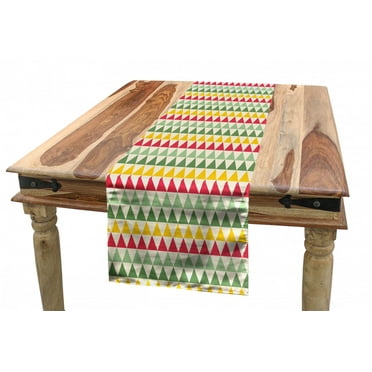 Retro Table Runner, Colorful Triangles Sharp Edged Geometric Shapes in Horizontal Line, Dining Room Kitchen Rectangular Runner, 3 Sizes, by Ambesonne