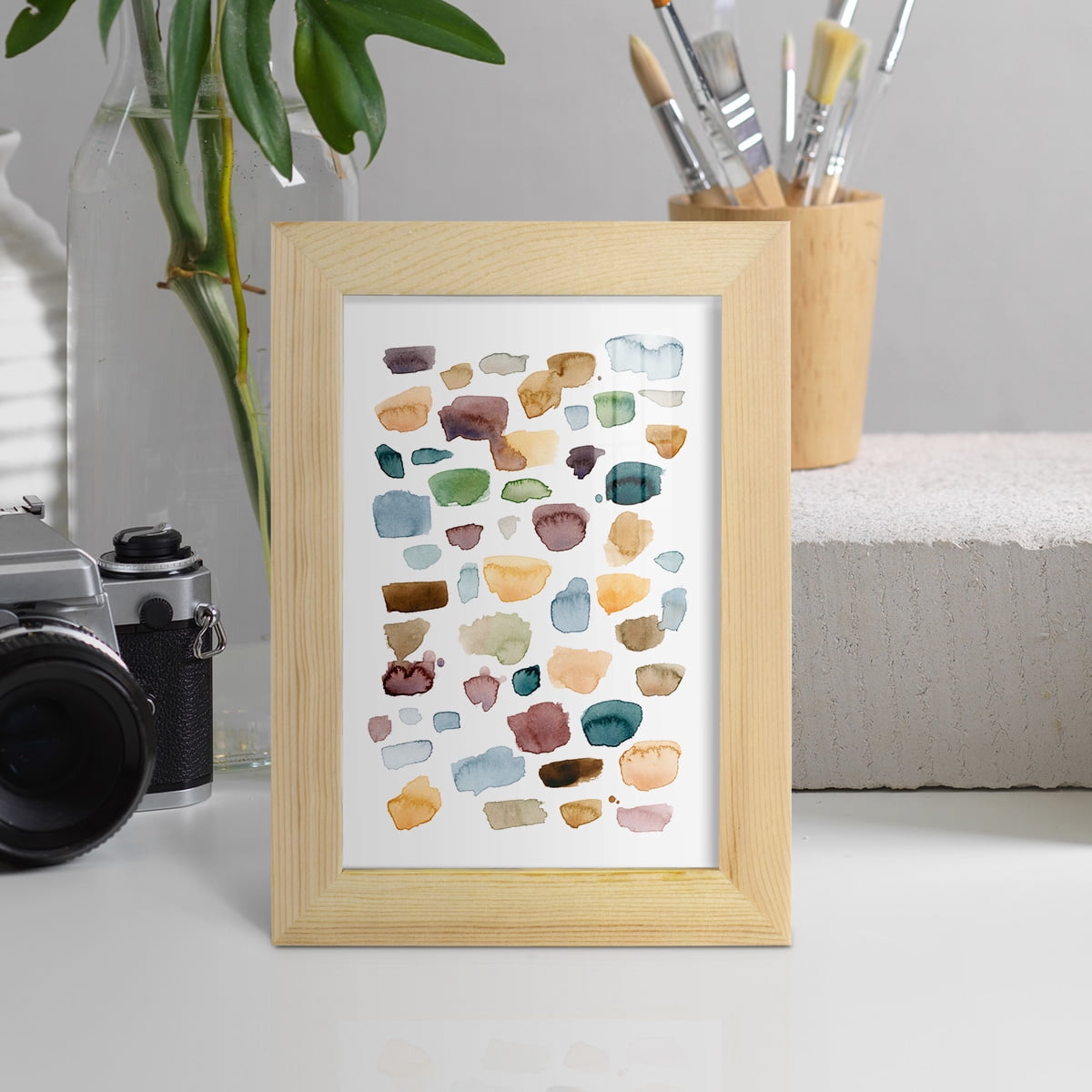 Shattered Segments I - Framed Print w/glass - Natural Wood