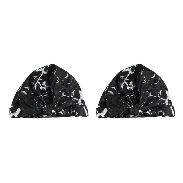 Injueey Ducha Gorros de baño Estampado de flores Impermeable Lazo elástico Grueso Universal Largo Corto Rizado Sombrero Baño Peluquería Spa Negro Negro 2piezas Injueey CBP374777