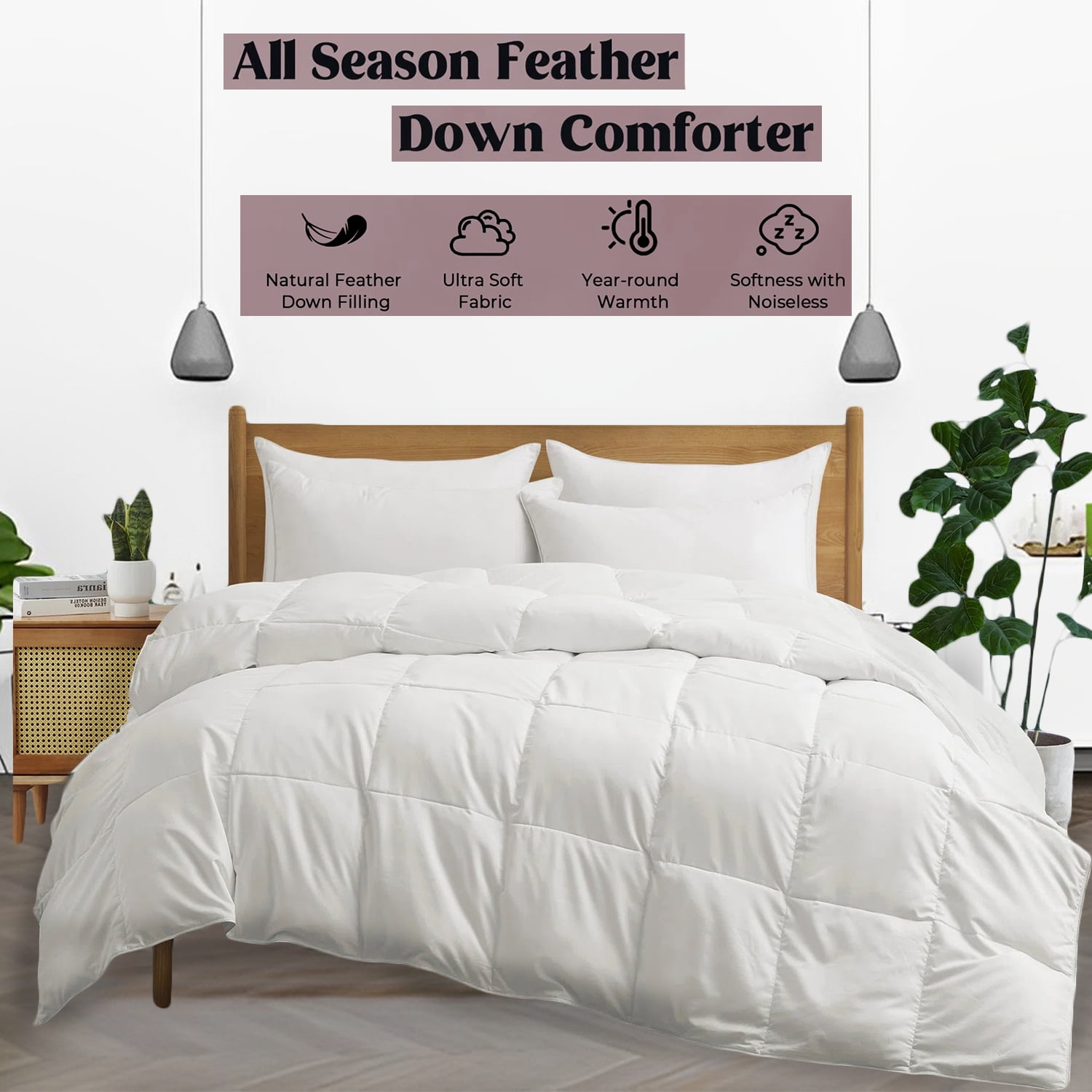 KOMFIT Bedding Comforter Duvet Insert - Quilted Comforter with Corner Tabs - Box Stitched Down Alternative Comforter&nbsp;400 GSM ( White , Twin/Twin XL (68x90) )