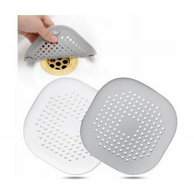 Estrela Hair Catcher - Tapa de drenaje de cabello cuadrada de silicona para ducha con ventosa, fácil de instalar, apto para baño, bañera, cocina, paquete de 2 (gris y blanco)