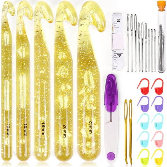 5pcs Huge Crochet Hook Set Extra Large Size 12mm, 15mm, 18mm, 20mm, 25mm for Chunky Wool