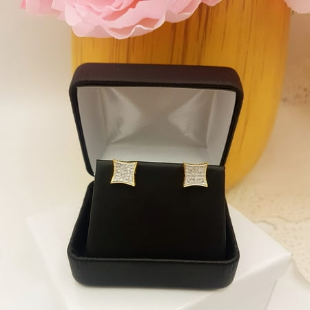 Hip Hop Diamond Earrings - 0.15 Carat (ctw) 18K Yellow Gold Plated Sterling Silver Round Diamond Mens Hip Hop Stud Earrings