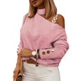 thumbnail image 2 of Women Autumn Fashion Long Sleeve Diagonal Shoulder Chain Decorative Top Blouse, 2 of 8