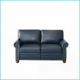 thumbnail image 6 of Navy Blue Faux Leather Loveseat | Round Arm | 2-Person Living Room Sofa with Storage & Silver Nails, 6 of 10